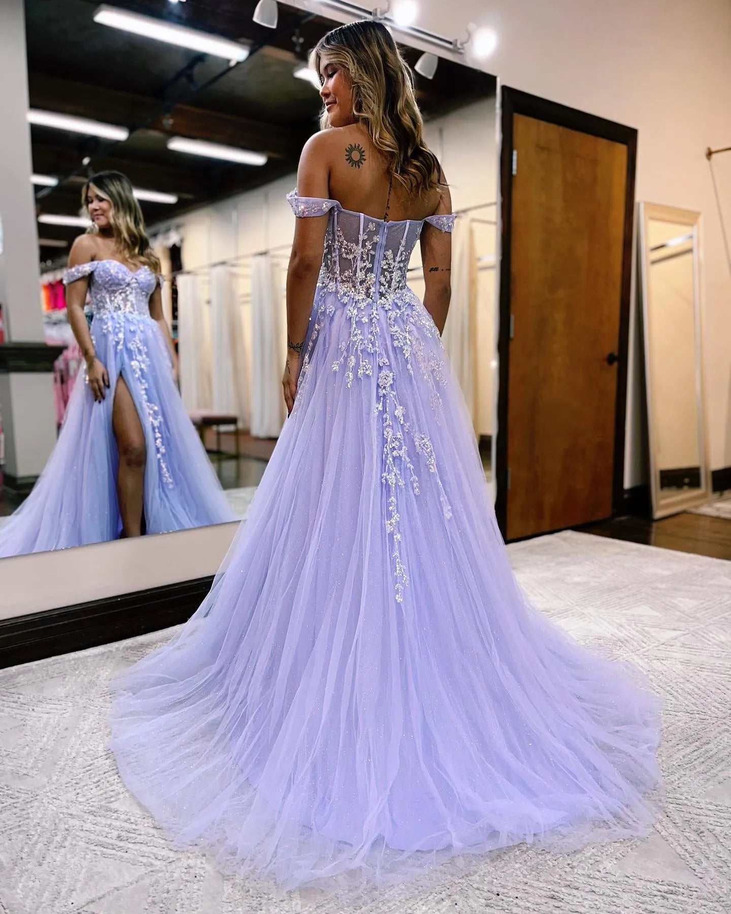 Wholesale A-line Off The Shoulder Prom Dress With Appliques prom dresses with long sleeves